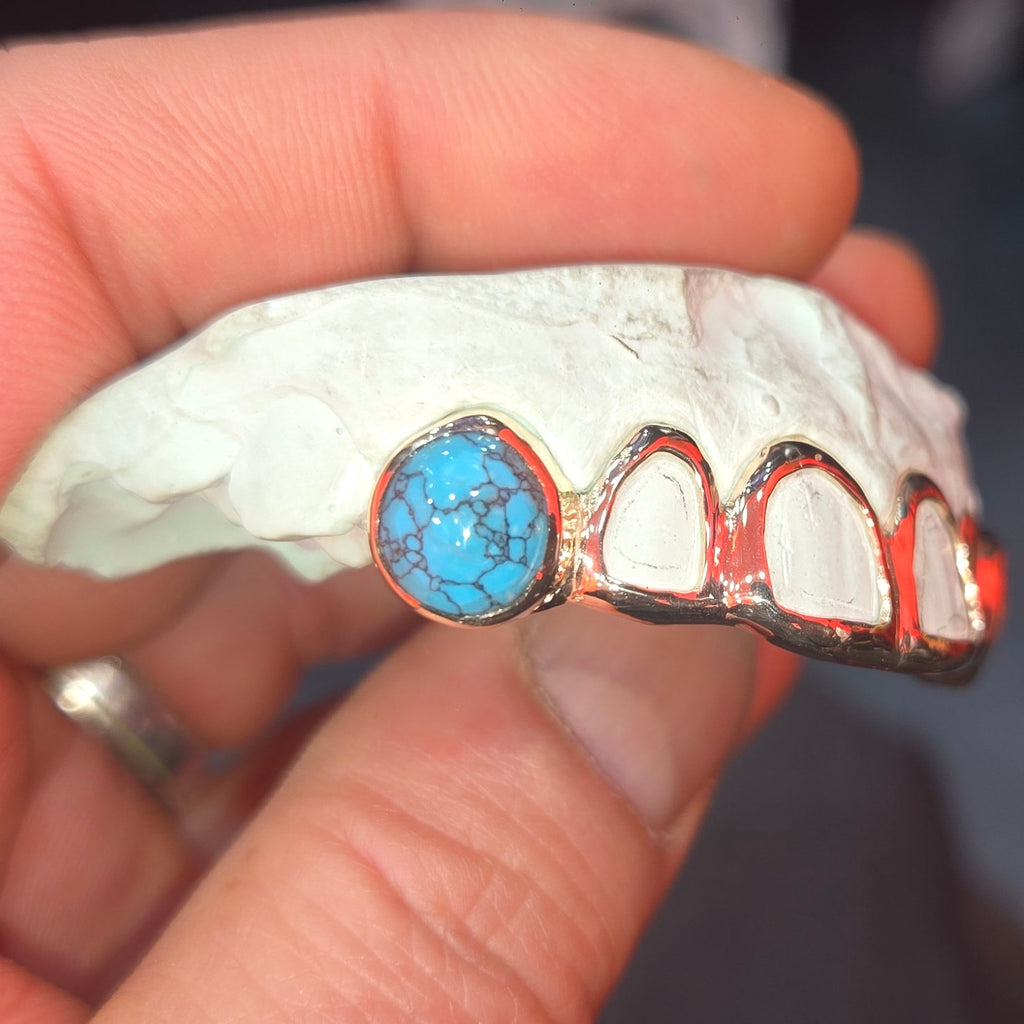 10K Yellow Gold Opal Open Face Grillz