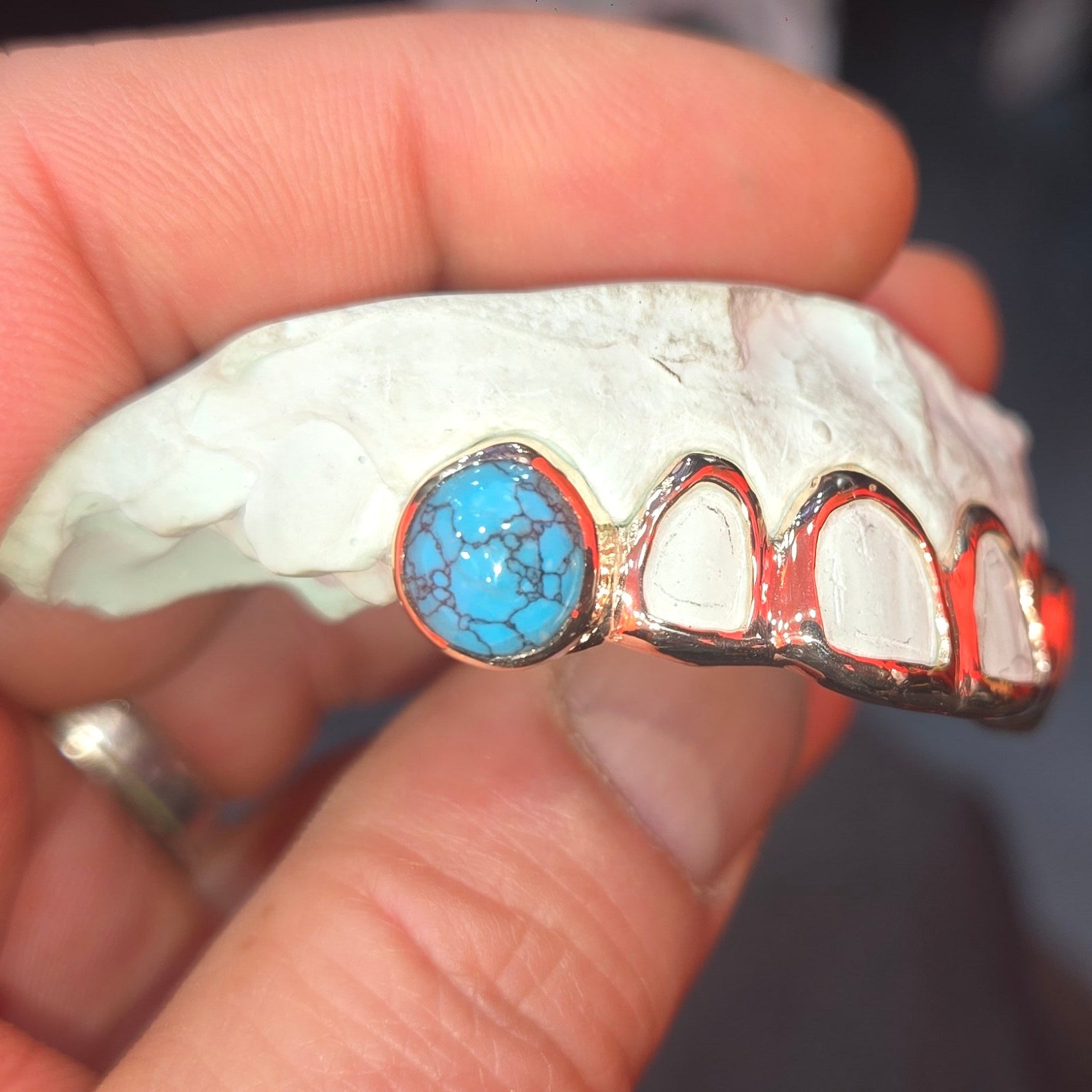 10K Yellow Gold Opal Open Face Grillz