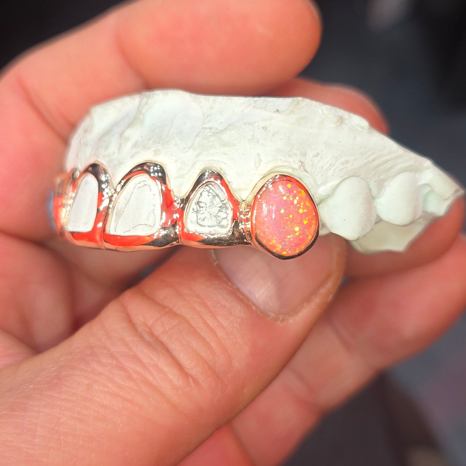 10K Yellow Gold Opal Open Face Grillz
